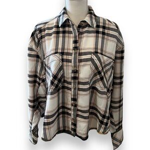 BDG Urban Outfitters NWT Plaid Flannel Shirt Oversized Cream Size Small